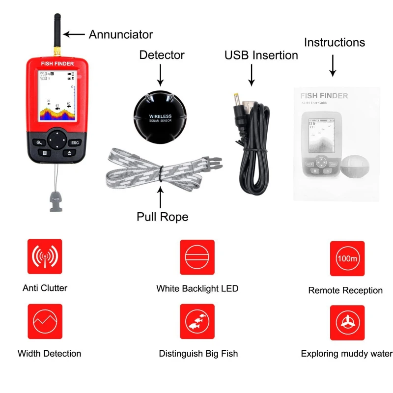 Display Portable fish finder e - Fishing Boat Depth Finder บทวิจารณ์และราคา