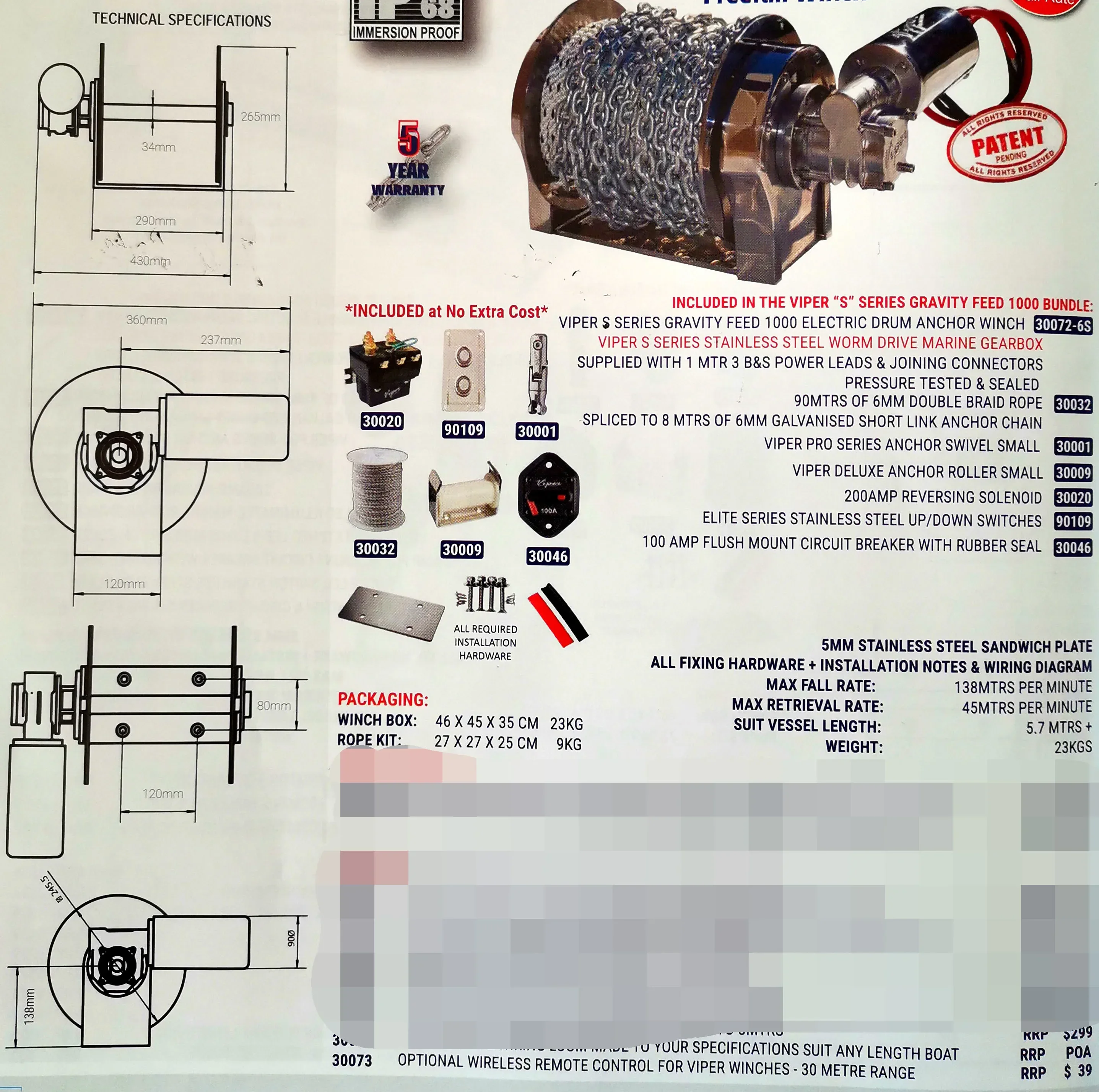 Marine Equipment 1000W 316 Sta - Fishing Boat Anchor Winch บทวิจารณ์และราคา