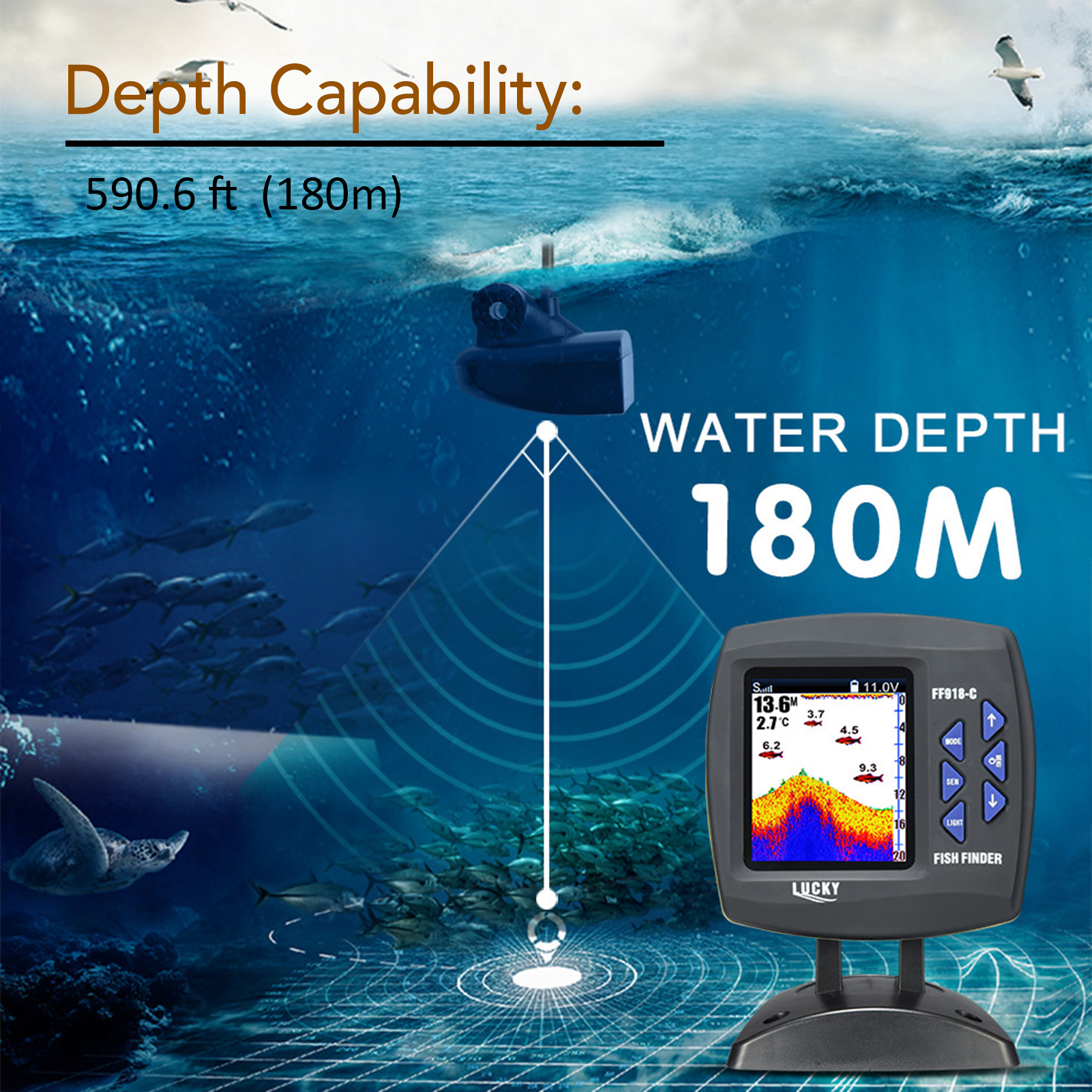 Portable Fish Finder Wireless  - Fishing Boat Depth Finder บทวิจารณ์และราคา